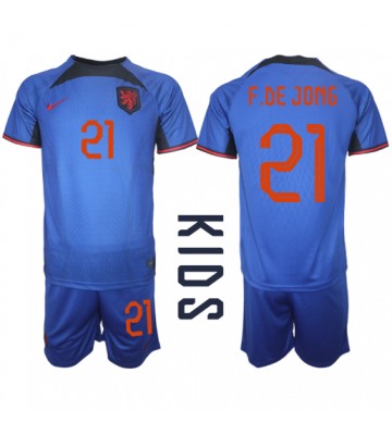 Holandia Frenkie de Jong #21 Koszulka Wyjazdowych Dziecięca MŚ 2022 Krótki Rękaw (+ Krótkie spodenki)